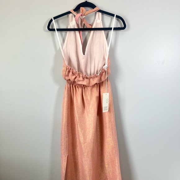 NWT Lemlem Tila Woven Halter Neck Midi Sundress Metallic Rose Shimmer XS - Picture 4 of 11